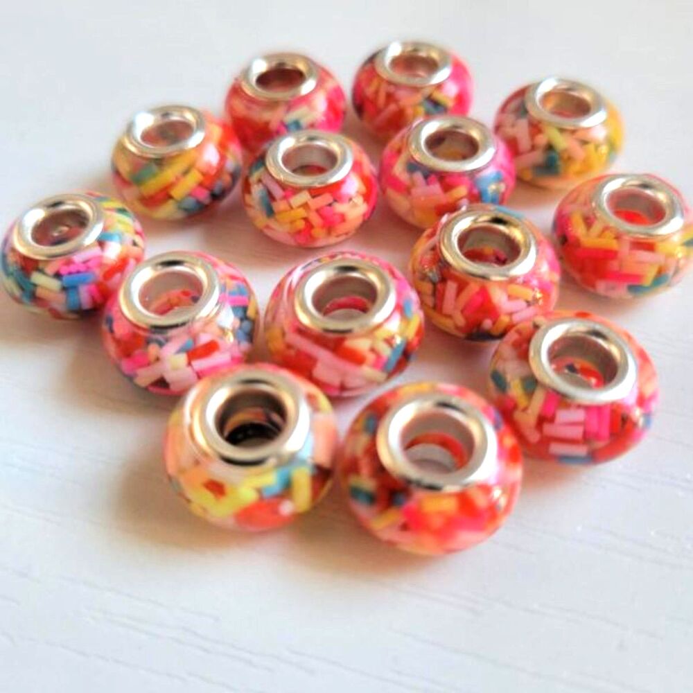 NWT 16 Confetti Pink Large Hole European Charm Beads For Pandora Jewelry Making